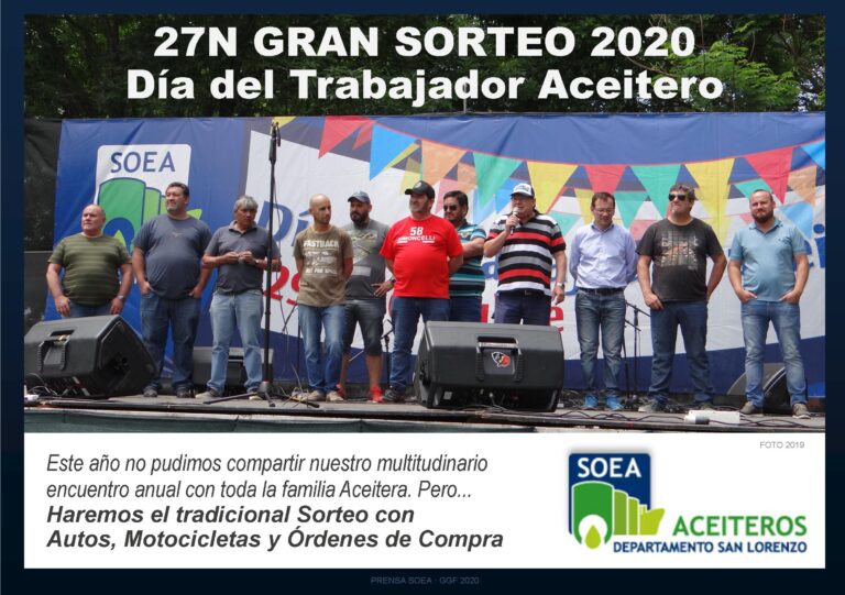 SOEA informa cómo será el Sorteo Celebración del Día Trabajador Aceitero 2020 SOEA informa cómo será el Sorteo Celebración del Día Trabajador Aceitero 2020